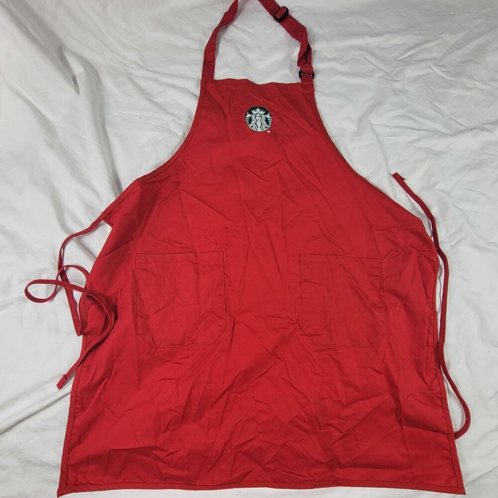 Starbucks Red Apron With Embroidered Logo 2 Pockets Adjustable Straps Workwear